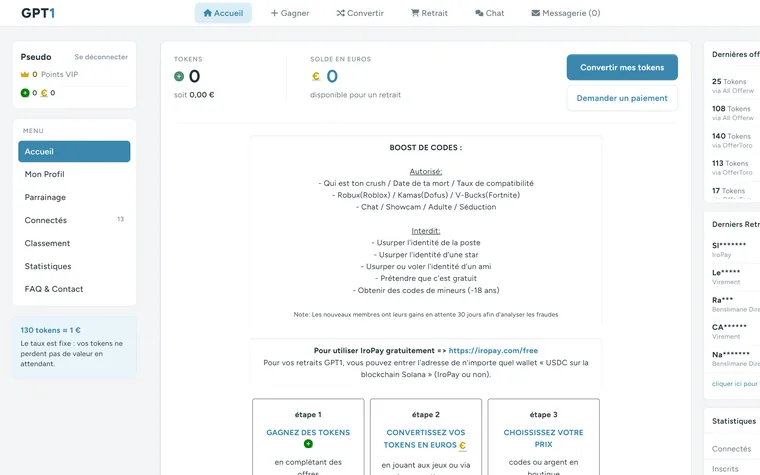 Screenshot of the GPT1 home page