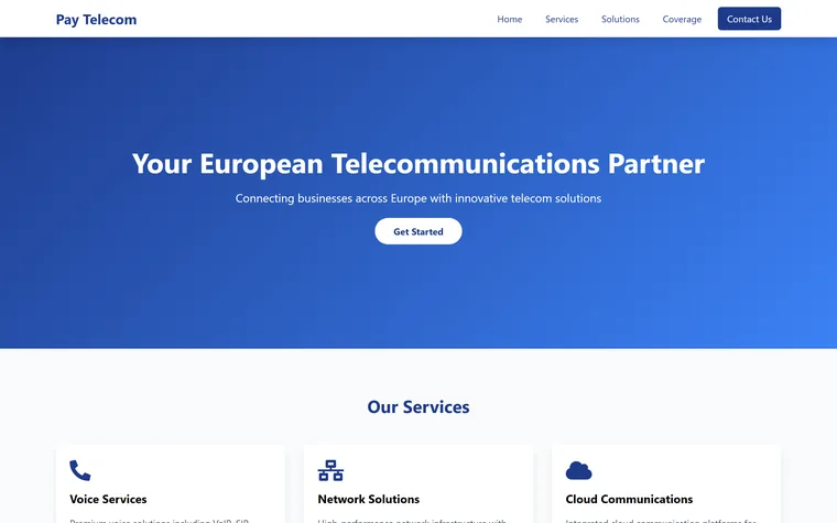 Screenshot of the Pay Telecom home page