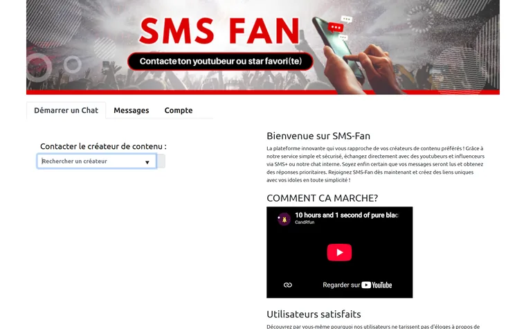 Screenshot of the SMS-Fan home page